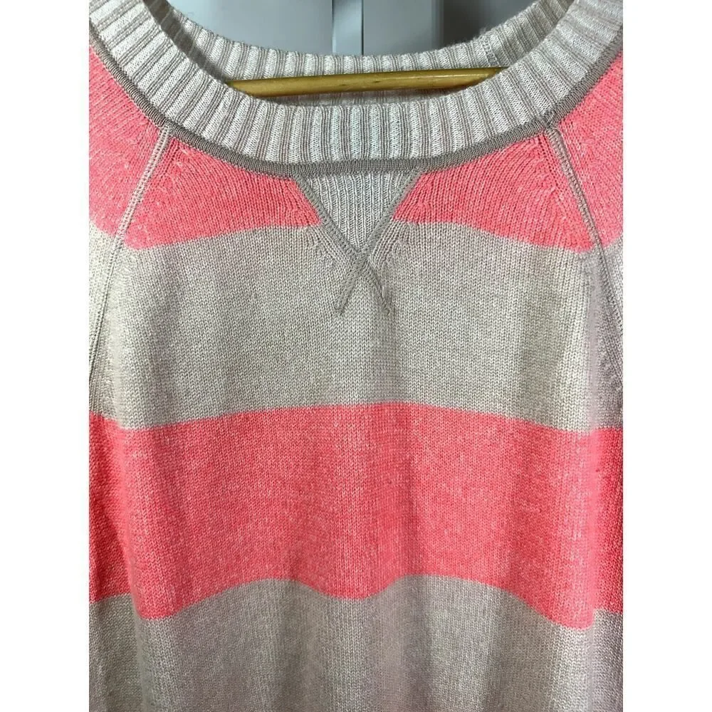 J. CREW Women's Striped 3/4 Sleeve Cashmere Sweater Coral/Cream Size Small